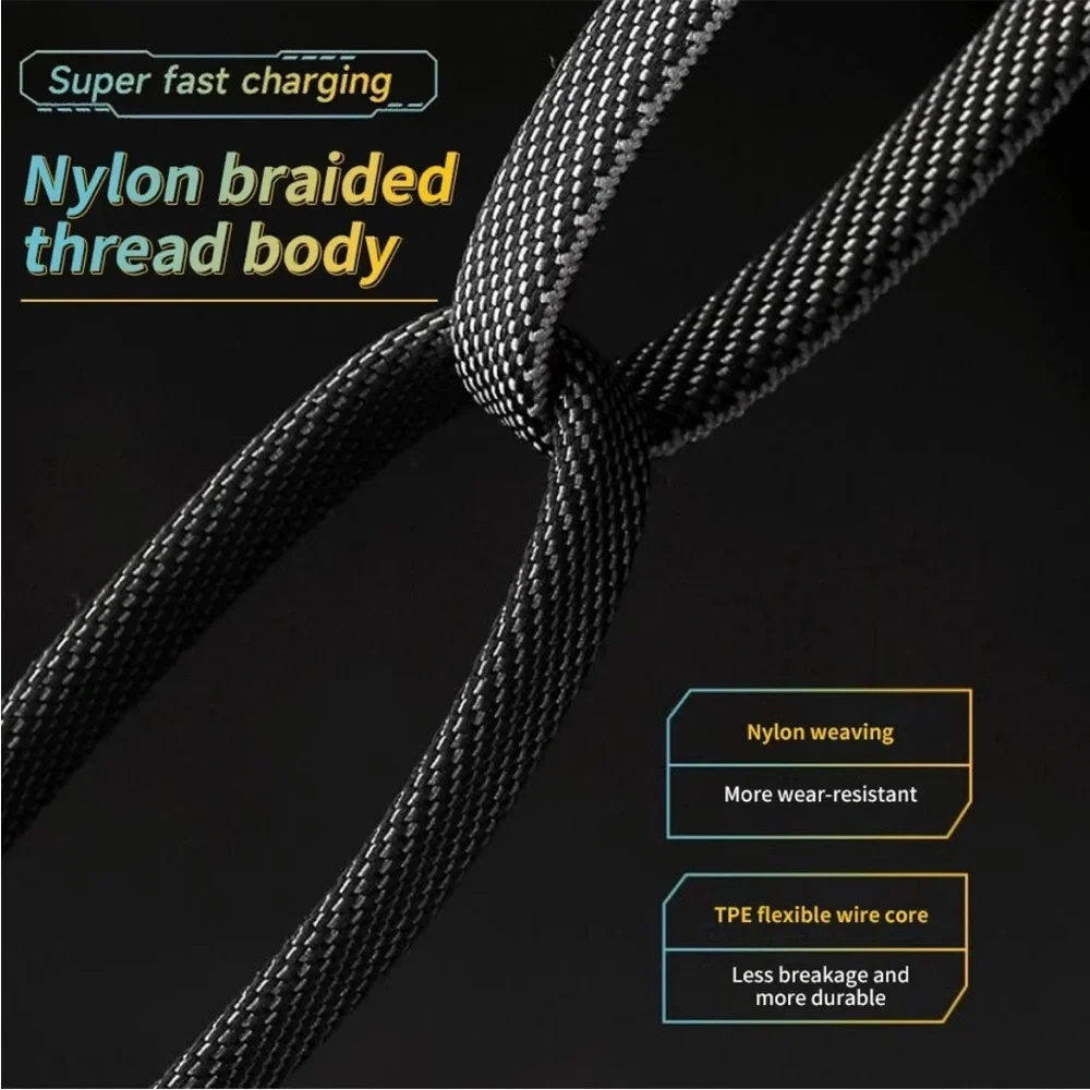 🆕4-in-1 USB TYPEC 6FT Cable 65W Fast Charging Flat Braided Anti-Tangle Universal